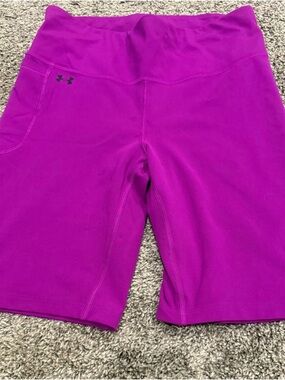 Under Armour Womens Large Motion Bike Shorts Fitted Purple Pink High Rise